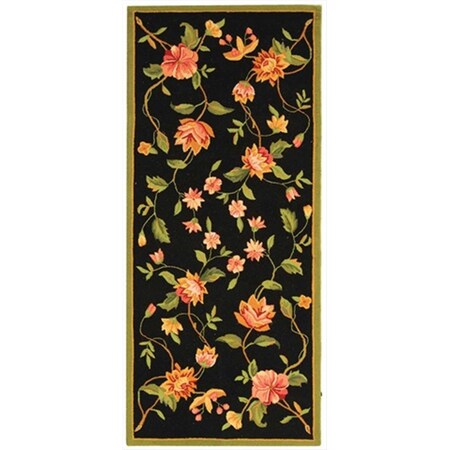 Safavieh 2 ft. - 6 in. x 6 ft. Runner- Country and Floral Chelsea Black Hand Hooked Rug HK263B-26